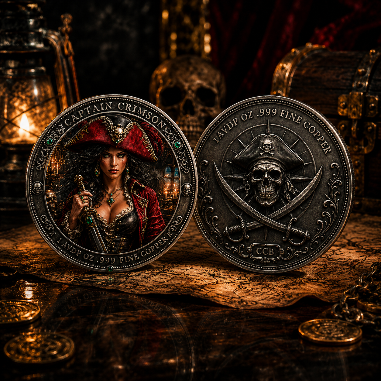 1 oz Captain Crimson Colorized .999 Copper Medal in Slab