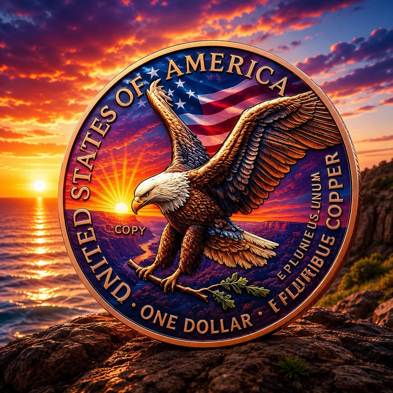 2026 Sunset Liberty Eagle UHR 1 oz Colorized Copper Round
