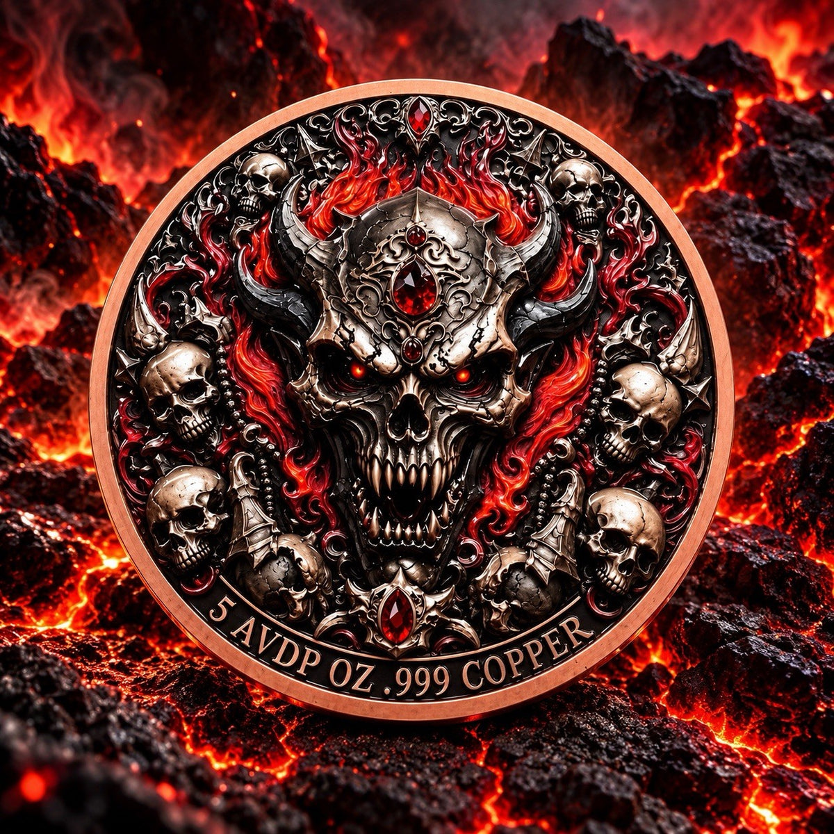 2026 Burning Skulls w/Jewel Inserts in Capsule 5 oz Copper Medal (PRE-ORDER)