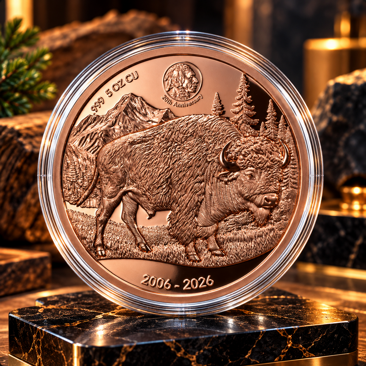 2026 Barbados Copper Titans Buffalo 5 oz .999 Pure Copper Round
