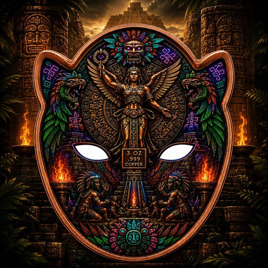 Aztec Libertad Mask Shaped 3 oz Copper Medal