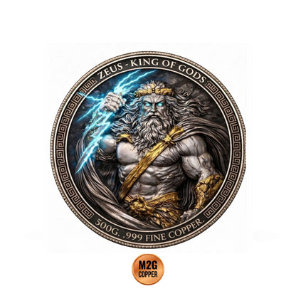Zeus Kings of gods Colorized 5 oz .999 Copper