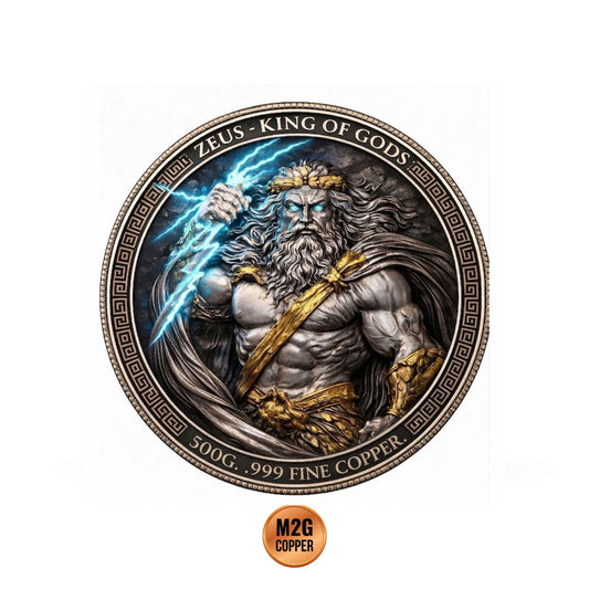Zeus Kings of gods Colorized 5 oz .999 Copper