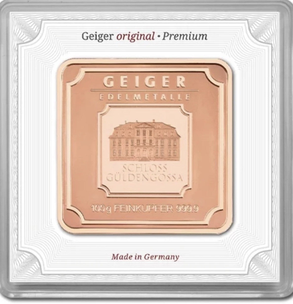 Geiger 100 Gram 9999 Copper Square In Mint Assay