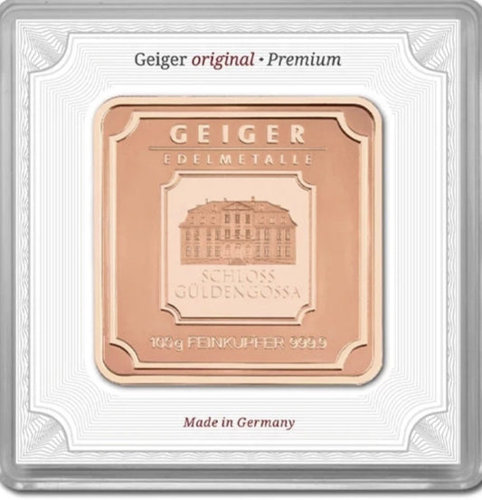Geiger 100 Gram 9999 Copper Square In Mint Assay
