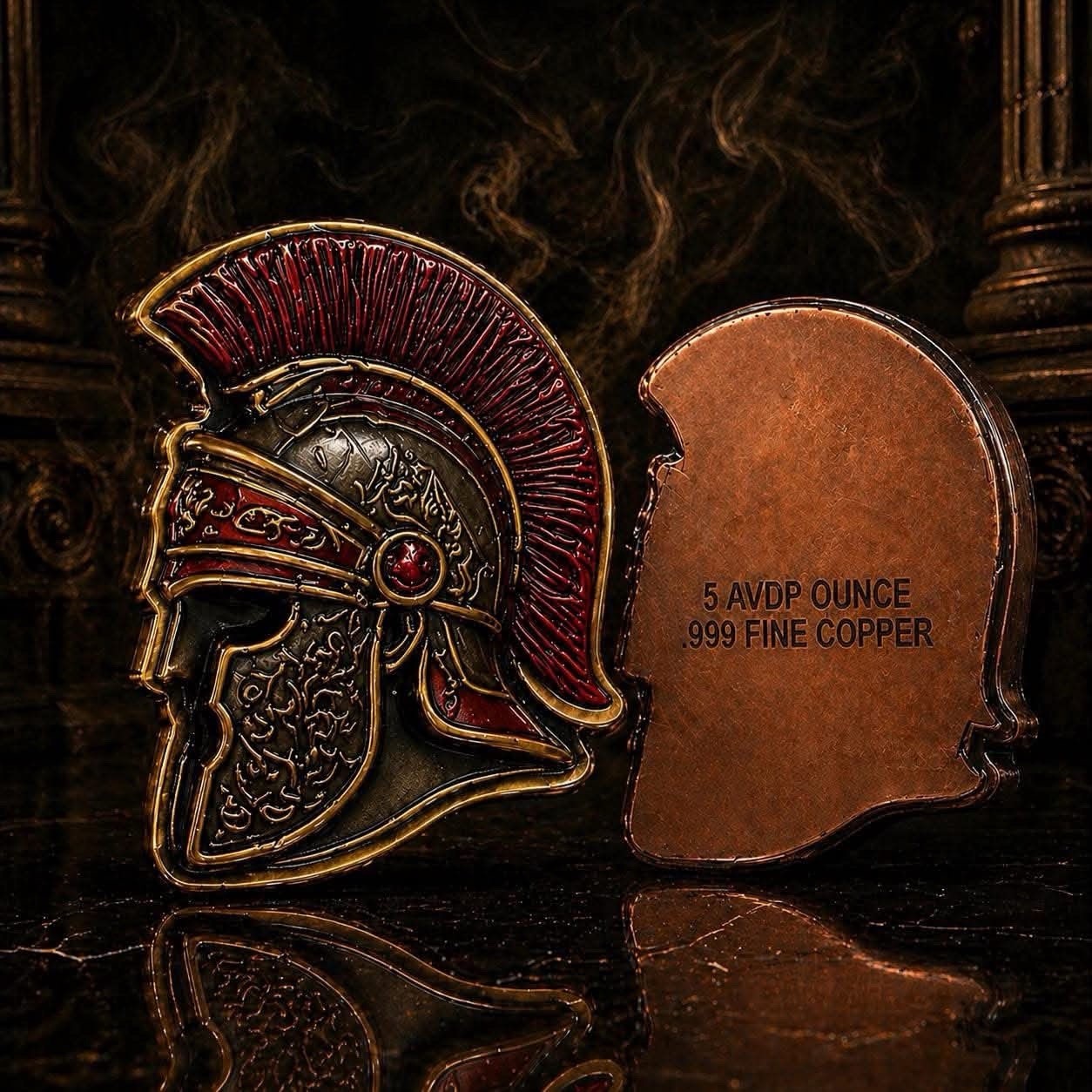 5 oz SPQR Roman Helmet Colorized .999 Copper Medal in box