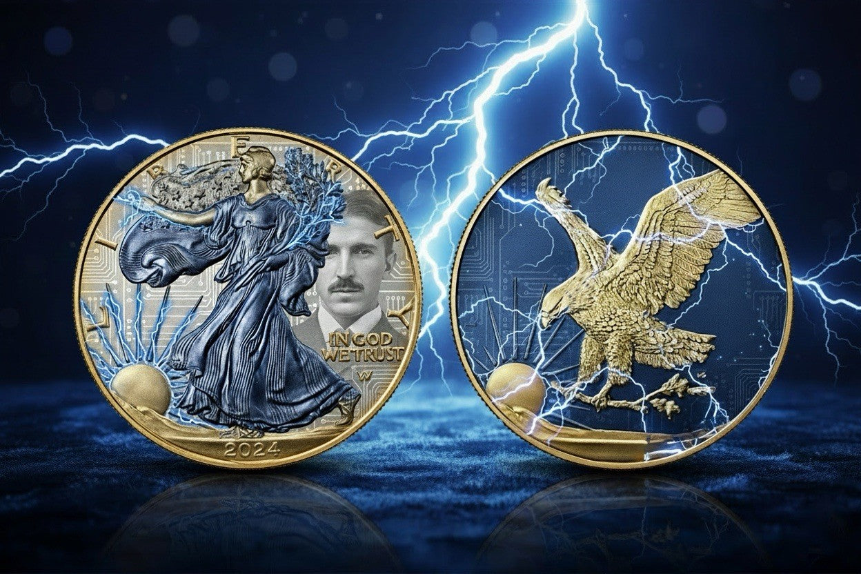 1 oz 2025 Colorized American Eagle ASE Tesla .999 Silver