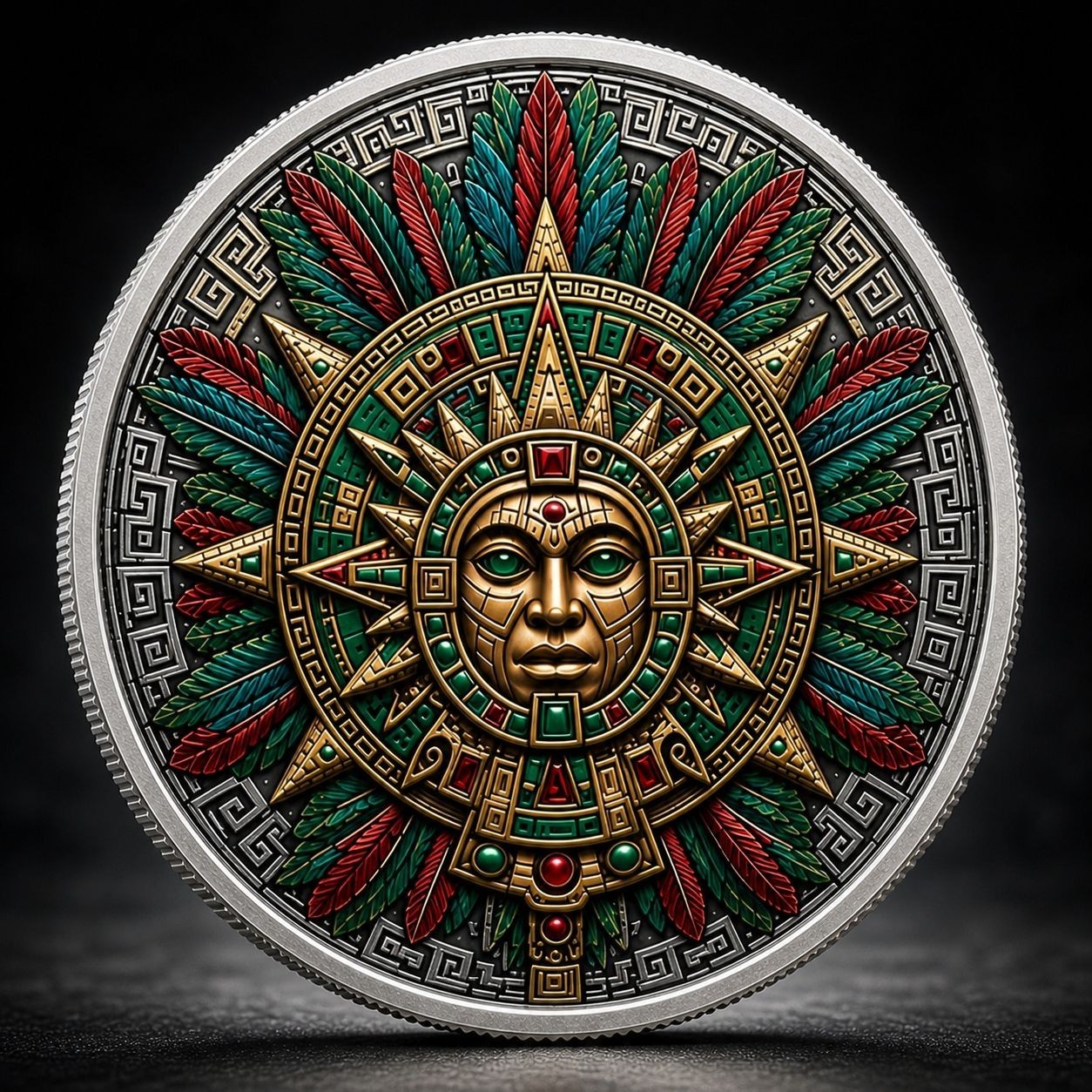 Aztec Sun Relic Colorized 1/10 oz Silver Round