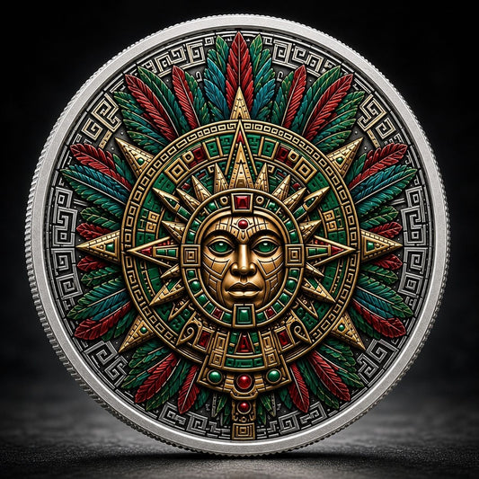Aztec Sun Relic Colorized 1/10 oz Silver Round