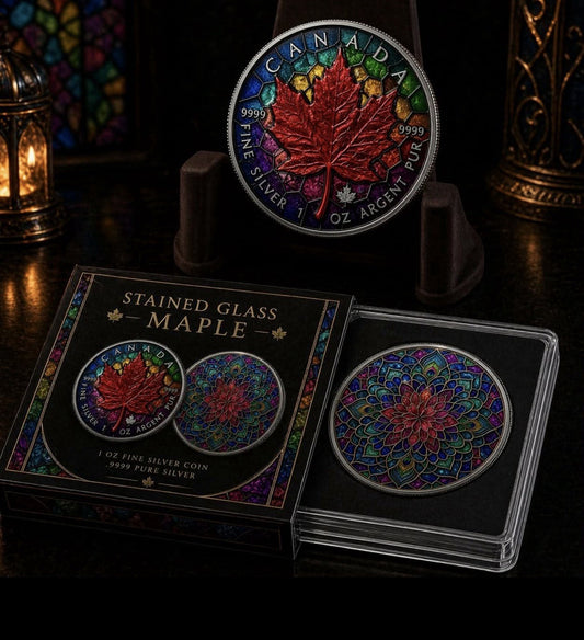 2025 Colorized Maple Leaf Stained Glass .999 1 oz Silver (PRE-ORDER)