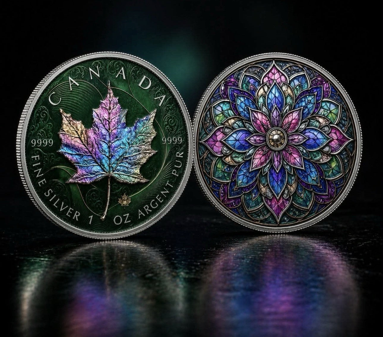 2025 Colorized Maple Leaf Holograph Iridescent .999 1oz Silver Coin