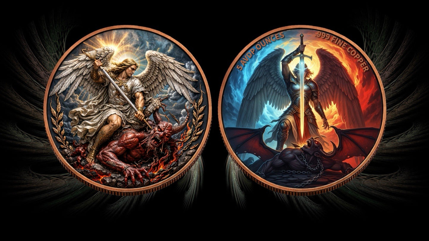 Archangel Slaying the Demon 5 oz Copper Round