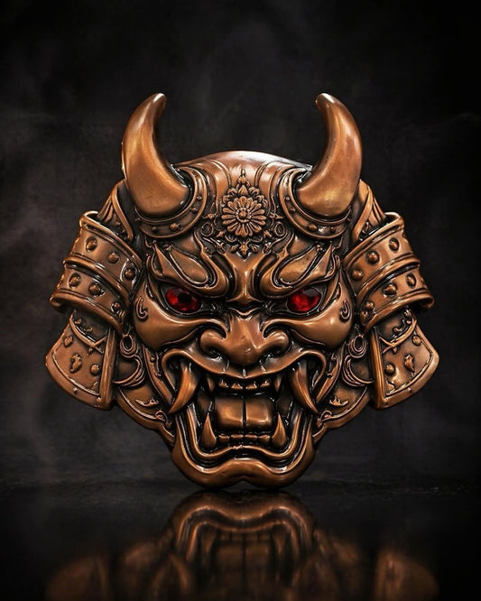 Japanese Demon Mask w/ crystal eyes 5oz Copper Medal in box