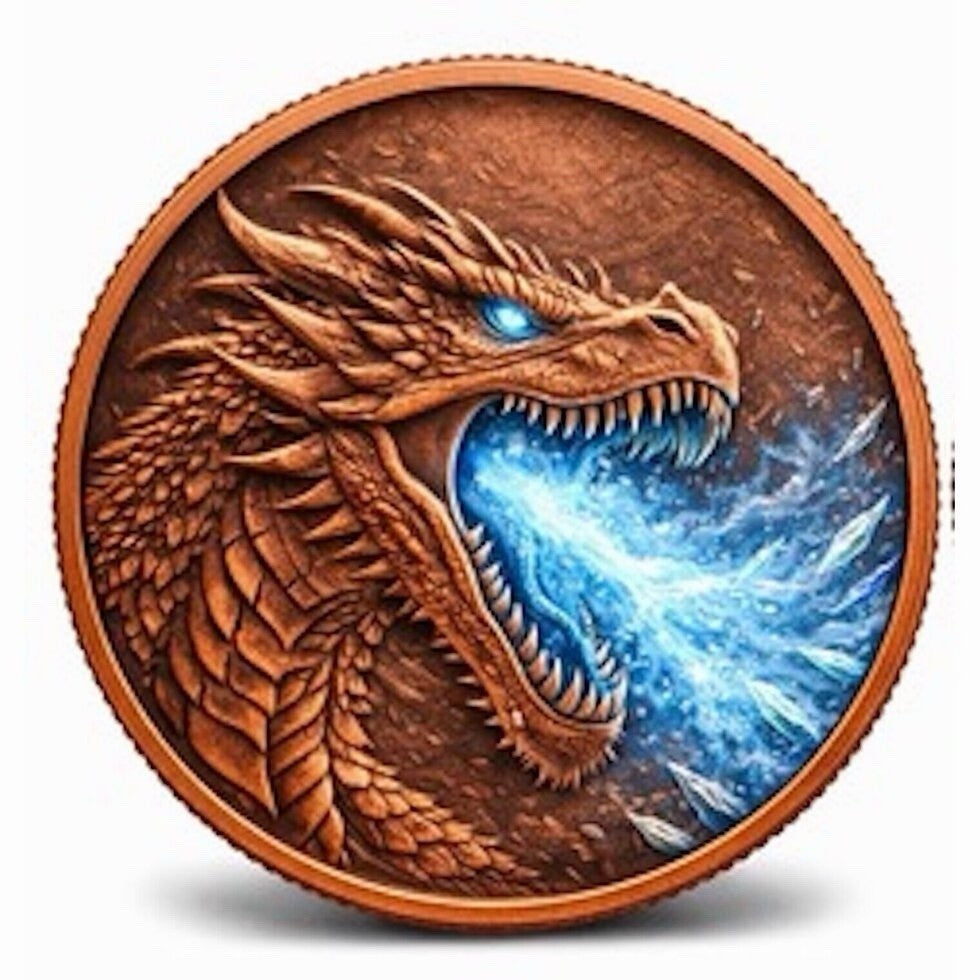 Ice Dragon Colorized 1 oz Copper Round