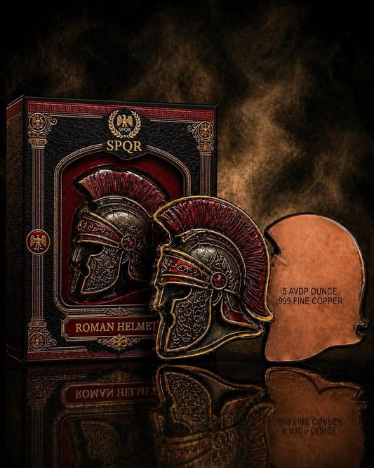 5 oz SPQR Roman Helmet Colorized .999 Copper Medal in box