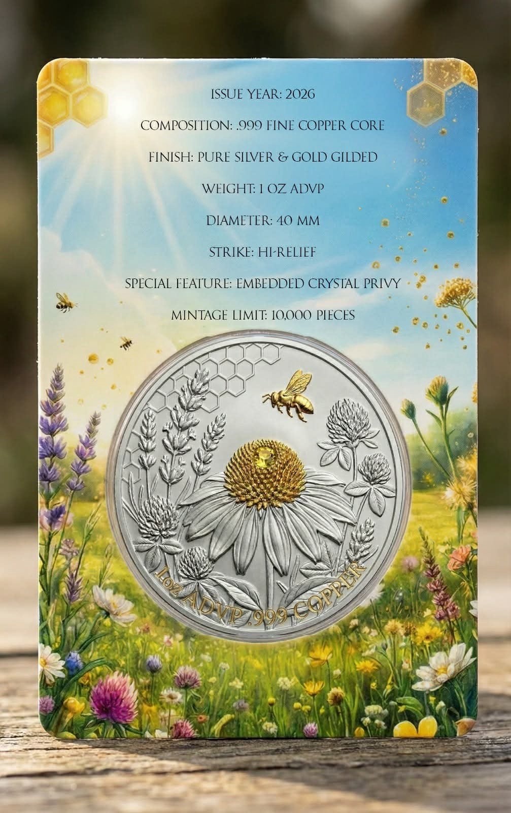 Bee Yourself Silver & Gold Gilded 1 oz Copper Medal in TEP