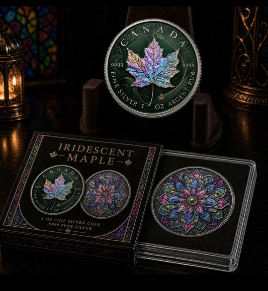2025 Colorized Maple Leaf Holograph Iridescent .999 1oz Silver Coin