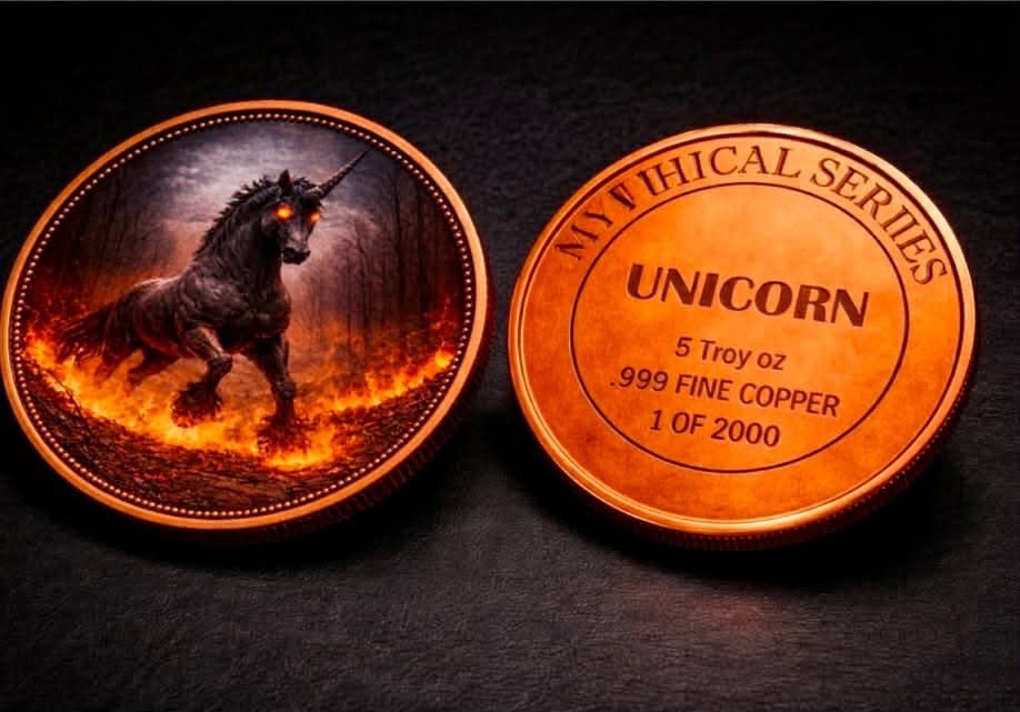 Mystical Creatures Series  The Unicorn 5oz Copper Round