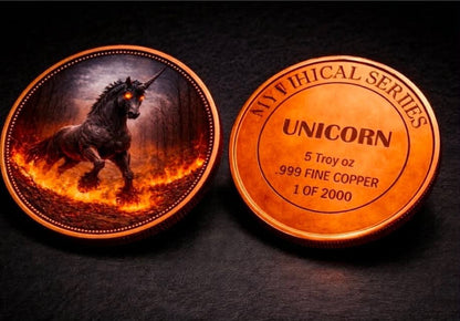 Mystical Creatures Series  The Unicorn 5oz Copper Round