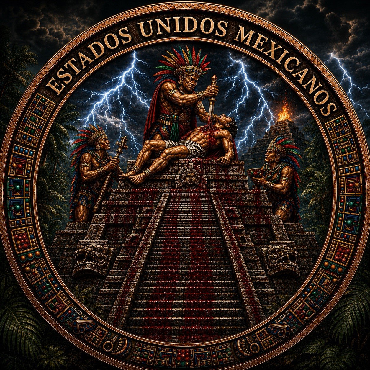 Aztec Sacrifice Colorized 5 oz Copper Medal