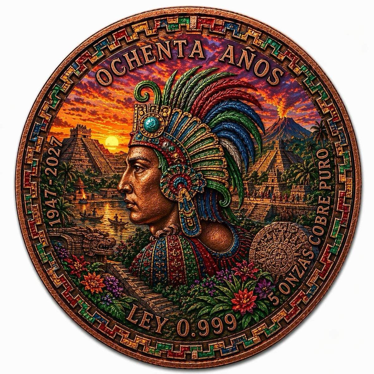 Mexico 5 Pesos Cuahtemoc 80 Year Anniversary 5 oz Copper Medal