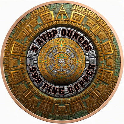 Aztec Calendar Angel Colorized 5 oz Copper Medal