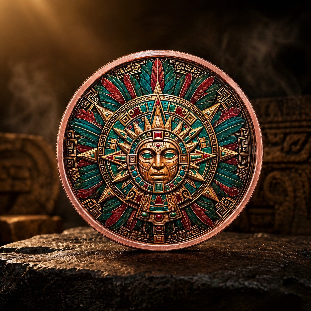 Aztec Sun Relic Colorized 5 oz Copper Round 