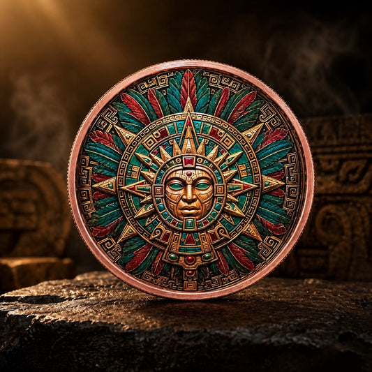Aztec Sun Relic Colorized 5 oz Copper Round 