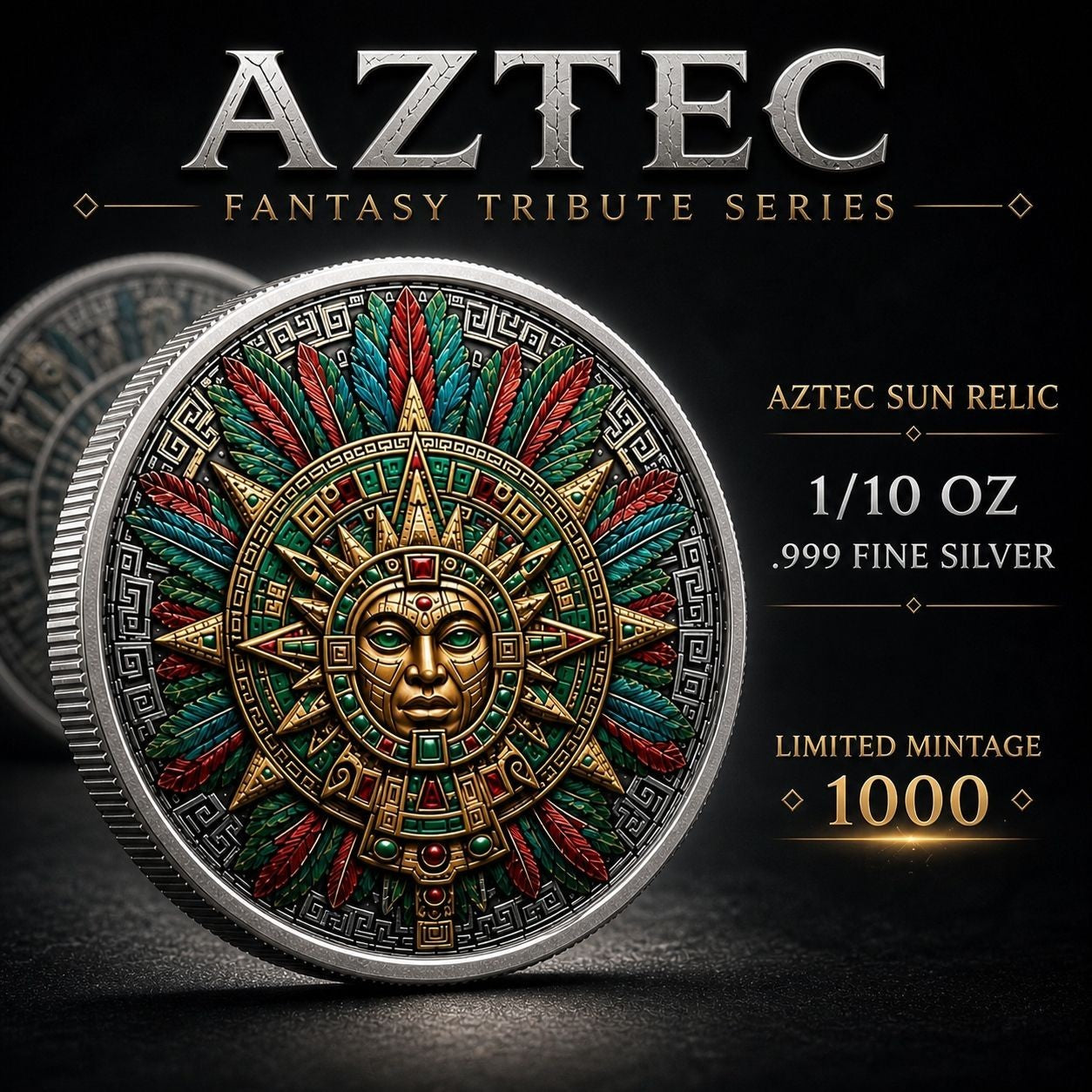 Aztec Sun Relic Colorized 1/10 oz Silver Round