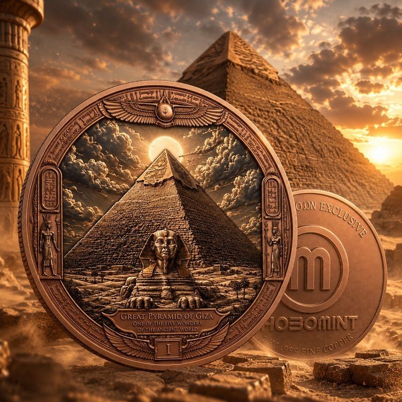 GREAT PYRAMID OF GIZA Five Ancient Wonders 1 Kilo Copper Round  2026