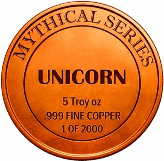Mystical Creatures Series  The Unicorn 5oz Copper Round