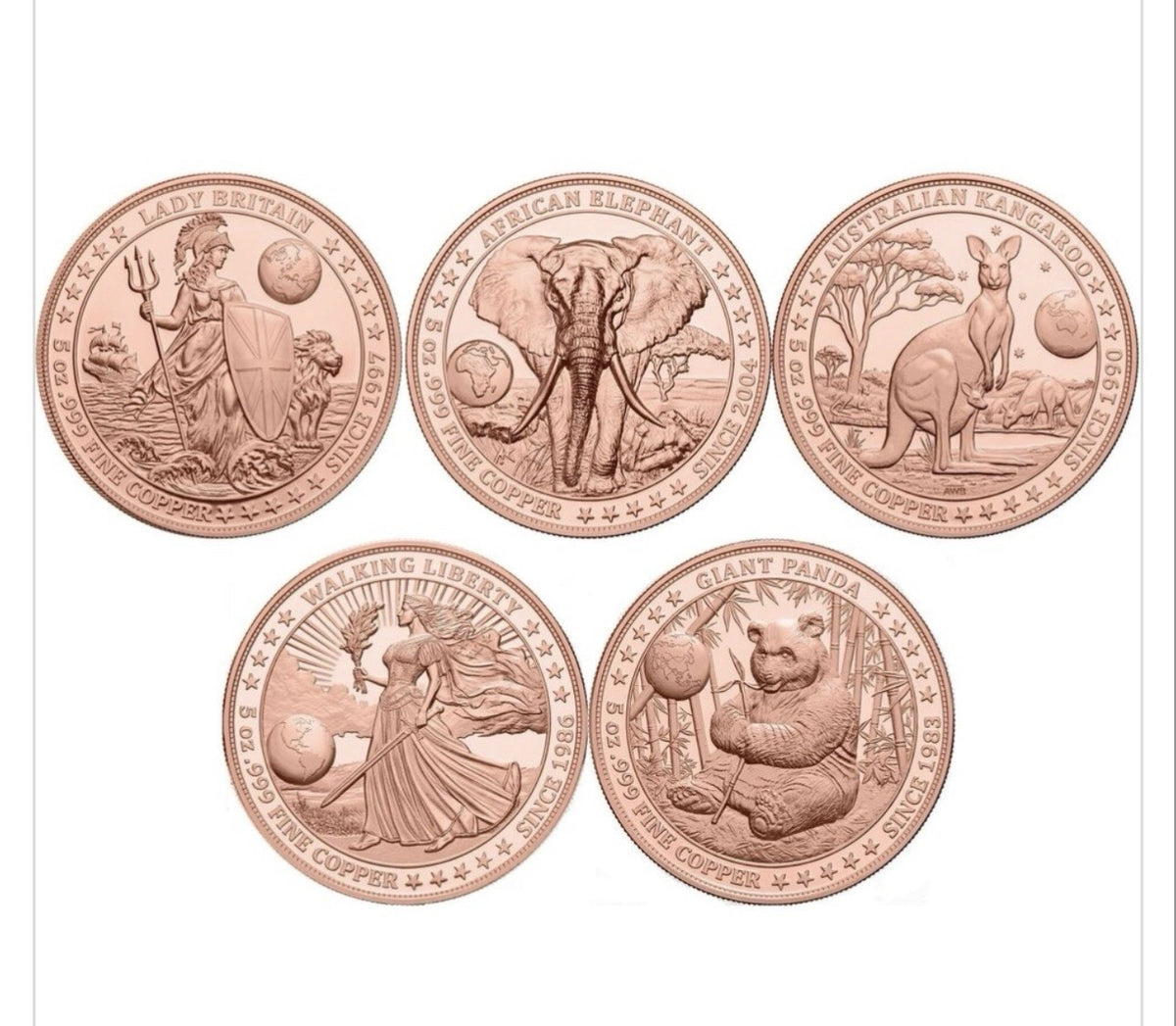2026 Liberia Five Continents Bullion Icons 5 x 5 oz Copper Coin Set