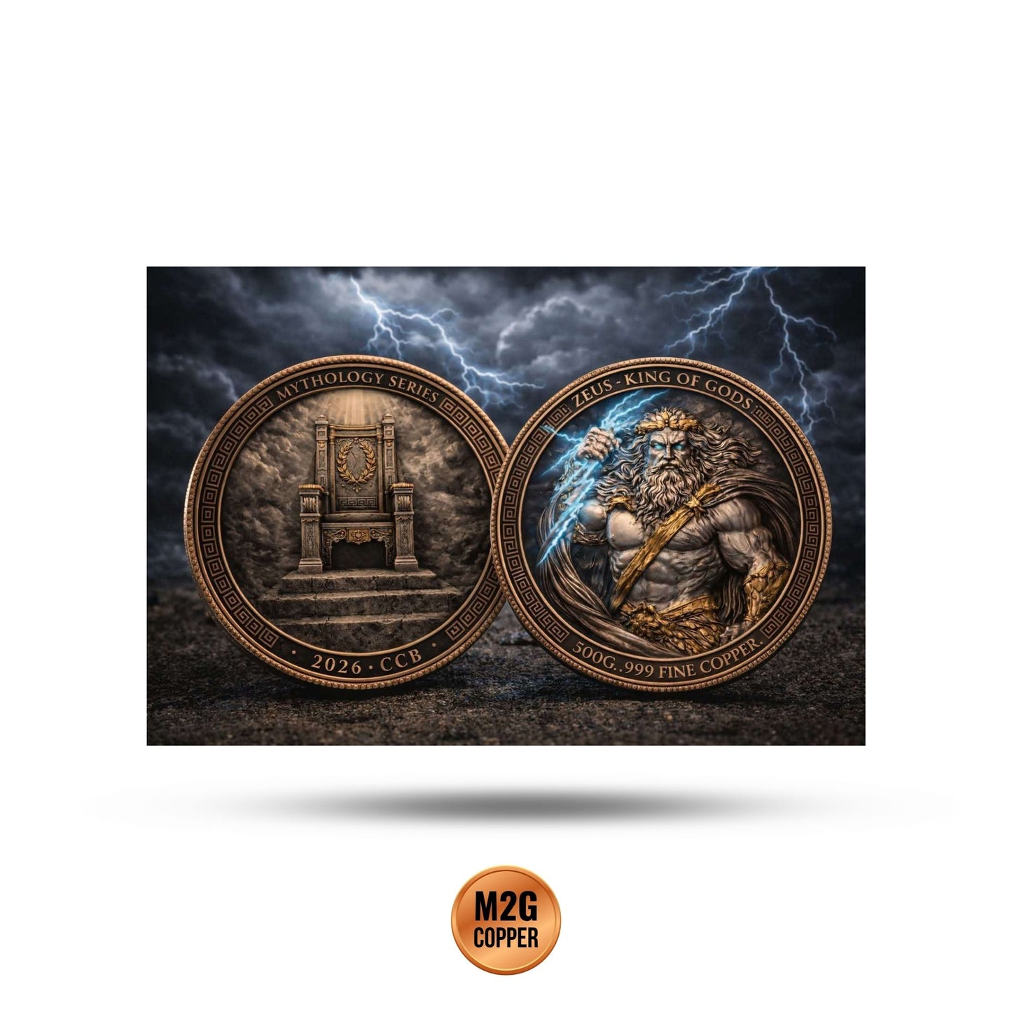 Zeus Kings of gods Colorized 5 oz .999 Copper