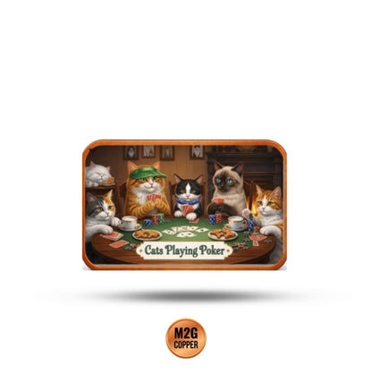 Cats Playing Poker Colorized 5 oz Copper Bar
