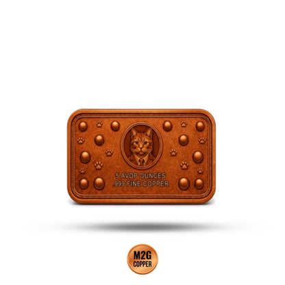 Cats Playing Poker Colorized 5 oz Copper Bar