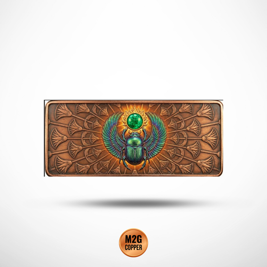 10 oz Egyptian Scarab AVDP .999 Fine Copper Bar – Colorized Crystal Inlay – With Capsule