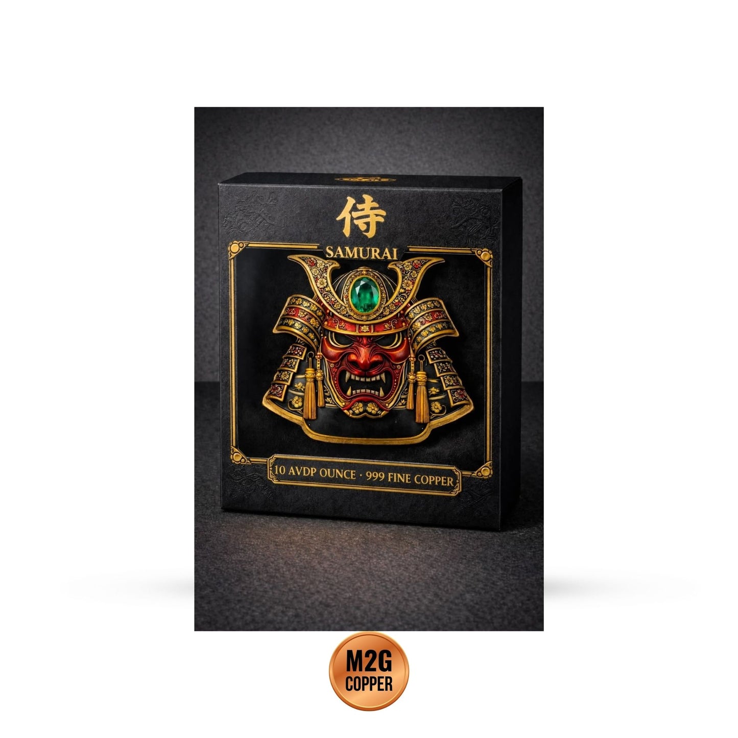 Shaped Samurai Mask  5oz Copper Medal in box