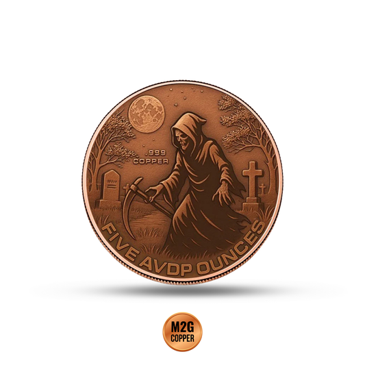 Grim Reaper Time’s Up Colorized 5 oz Copper Round (New in Capsule)