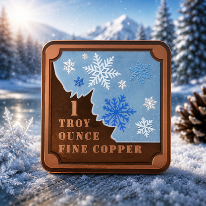 1 oz Copper Square Stackable Bar Snow Maple Leaves  Thumbnail (IN STOCK)