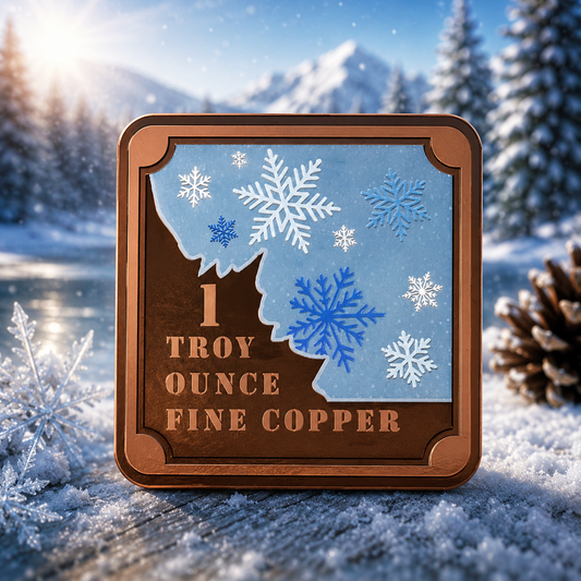 1 oz Copper Square Stackable Bar Snow Maple Leaves  Thumbnail (IN STOCK)