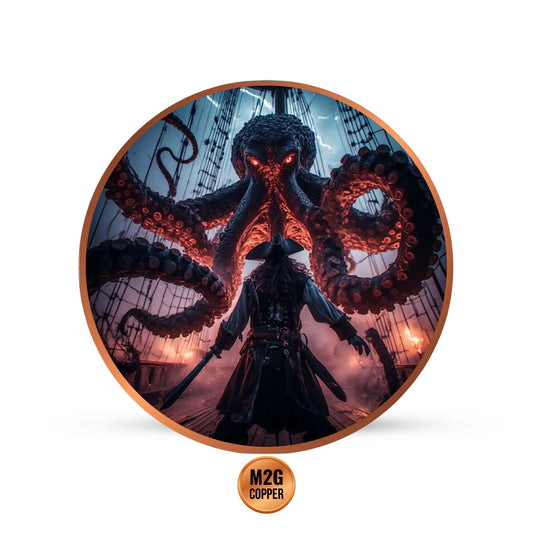 Captain Blackbeard vs Kraken Colorized 5 oz Copper Medal