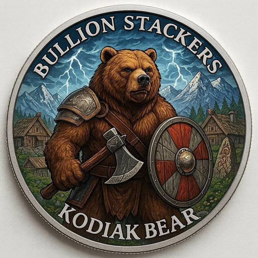 Bullion Stackers Kodiak Bear Colorized 1 oz Copper Round