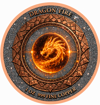Dragon Fire Colorized Diamond Dust 1 oz Copper Round