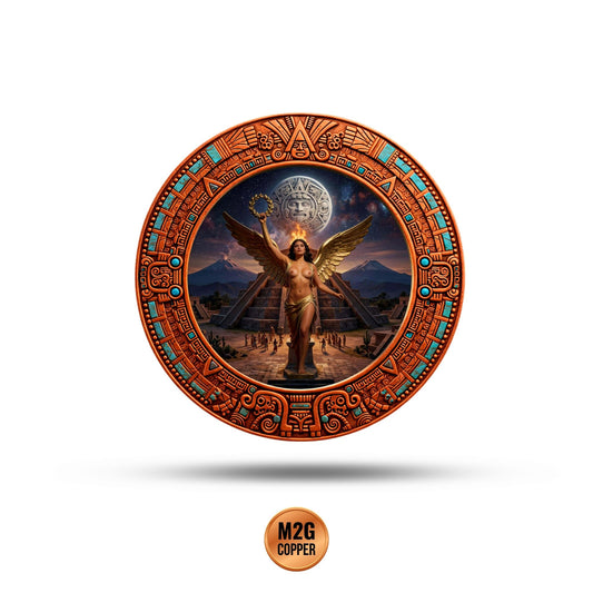 Aztec Moon Angel Colorized 5 oz Copper Medal