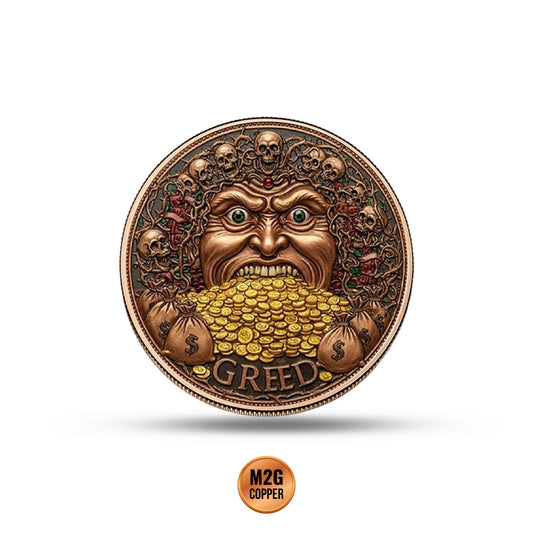 The Price of Greed Colorized 5 oz Copper Round (New in Capsule)