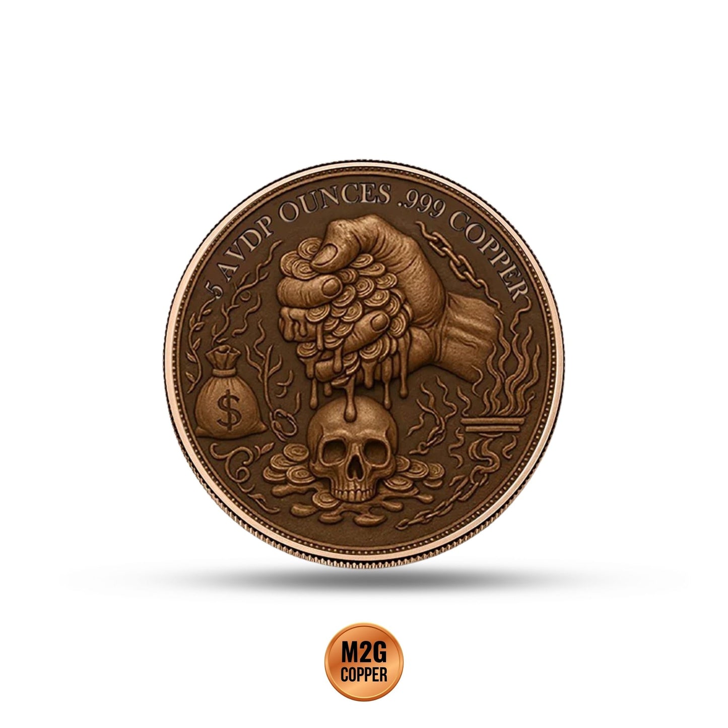The Price of Greed Colorized 5 oz Copper Round (New in Capsule)