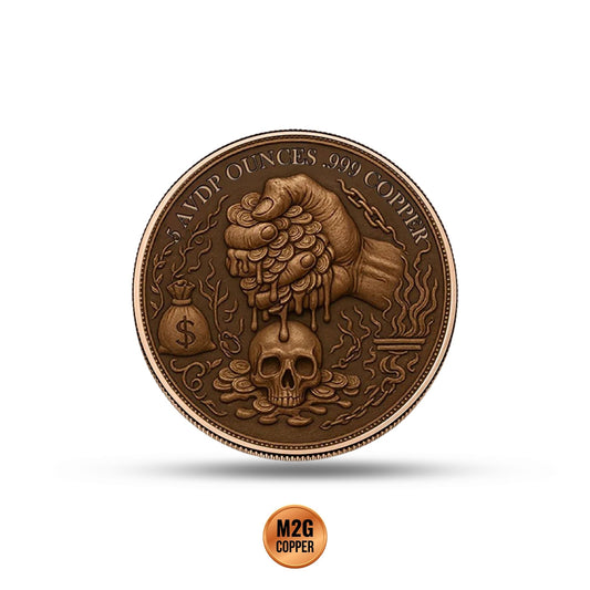 The Price of Greed Colorized 5 oz Copper Round (New in Capsule)
