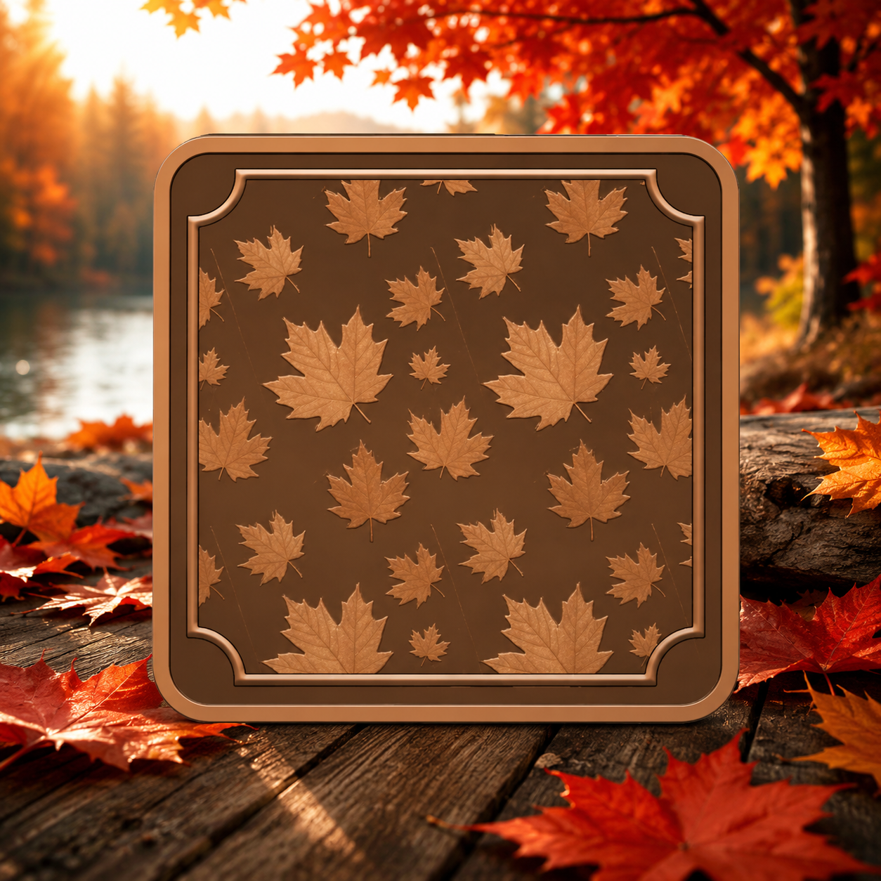 1 oz Copper Square Stackable Bar - Maple Leaves  Thumbnail (IN STOCK)