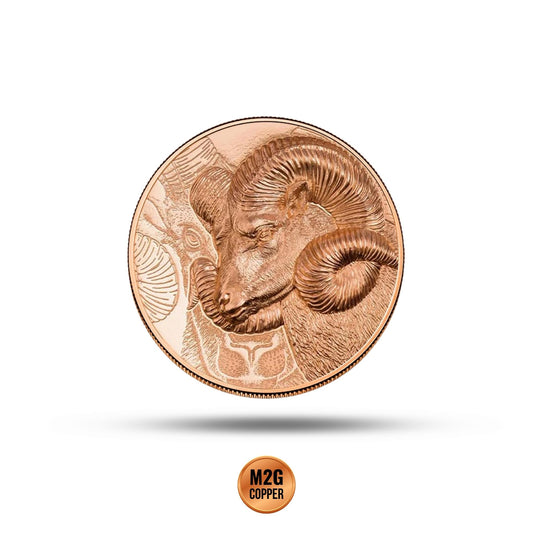 Mongolia Magnificent Argali 50 gram   Copper Coin & COA  In Capsule