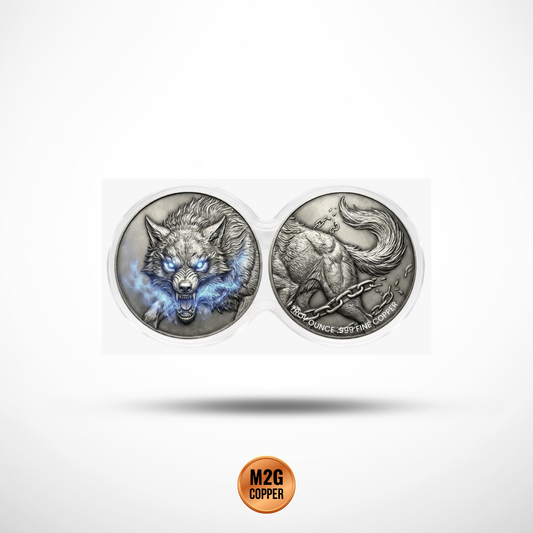 Spirit Wolf 2 x 1 oz Copper Medal Set – Stackable Infinity Capsule (Glow in the Dark)